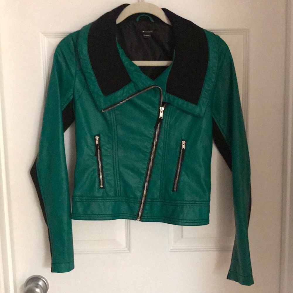 Faux leather green jacket
